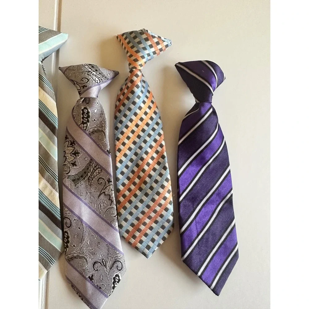 Lot of 8 Boys Clip On Neckties Assorted Stripes Paisley Geometric Formal Ties 9